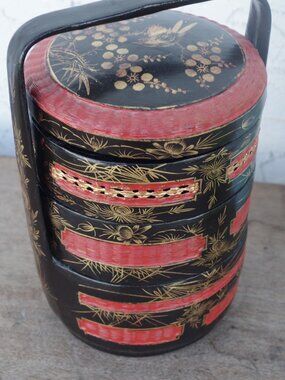 Antique Japanese Bento Wood Lunch Box.